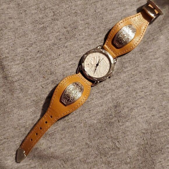 Giordano Replica Indian Head Coin‎ 1914 Watch Womens Concho Leather Band - Picture 2 of 12